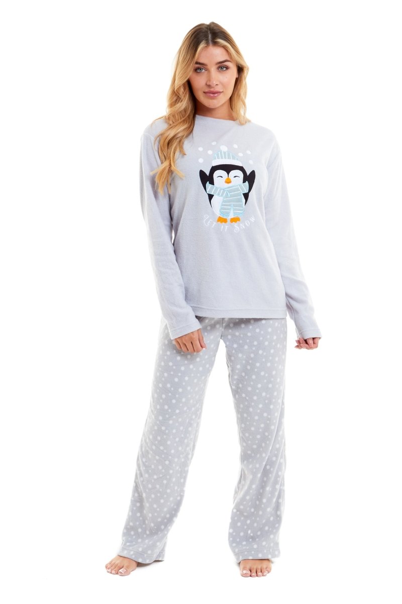 OLIVIA ROCCO Women's Penguin Polar Fleece Pyjama Set Soft Warm Winter Lounge Wear - Joe’s Haven