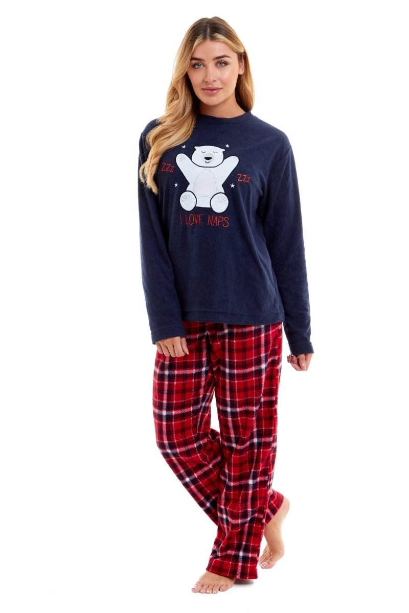 OLIVIA ROCCO Women's Polar Bear Fleece Pyjama Set Cosy Winter Sleepwear Festive Christmas - Joe’s Haven