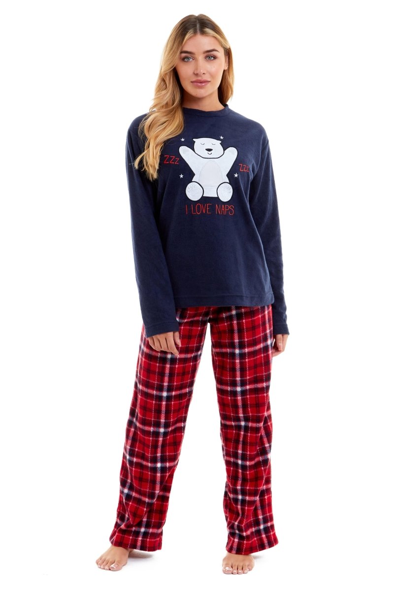 OLIVIA ROCCO Women's Polar Bear Fleece Pyjama Set Cosy Winter Sleepwear Festive Christmas - Joe’s Haven