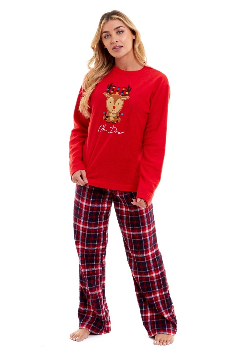 OLIVIA ROCCO Women's Polar Fleece Pyjama Set Festive Reindeer Pattern UltraSoft Winter - Joe’s Haven