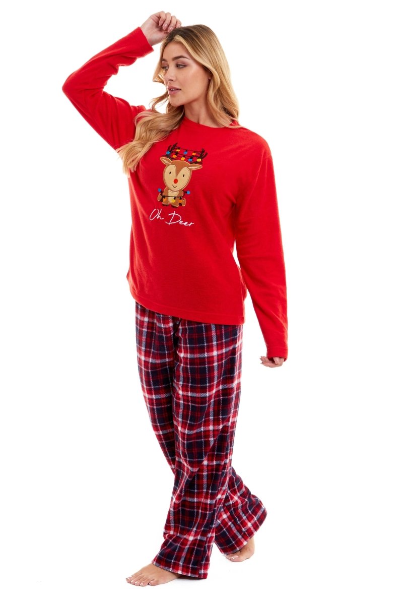 OLIVIA ROCCO Women's Polar Fleece Pyjama Set Festive Reindeer Pattern UltraSoft Winter - Joe’s Haven