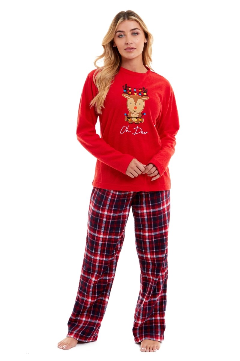 OLIVIA ROCCO Women's Polar Fleece Pyjama Set Festive Reindeer Pattern UltraSoft Winter - Joe’s Haven