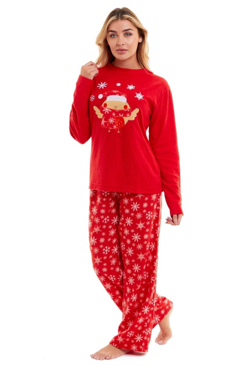 OLIVIA ROCCO Women's Polar Fleece Pyjama Set Festive Robin Design Warm Winter Nightwear - Joe’s Haven