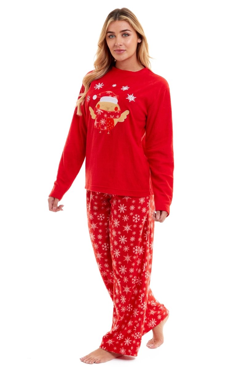 OLIVIA ROCCO Women's Polar Fleece Pyjama Set Festive Robin Design Warm Winter Nightwear - Joe’s Haven