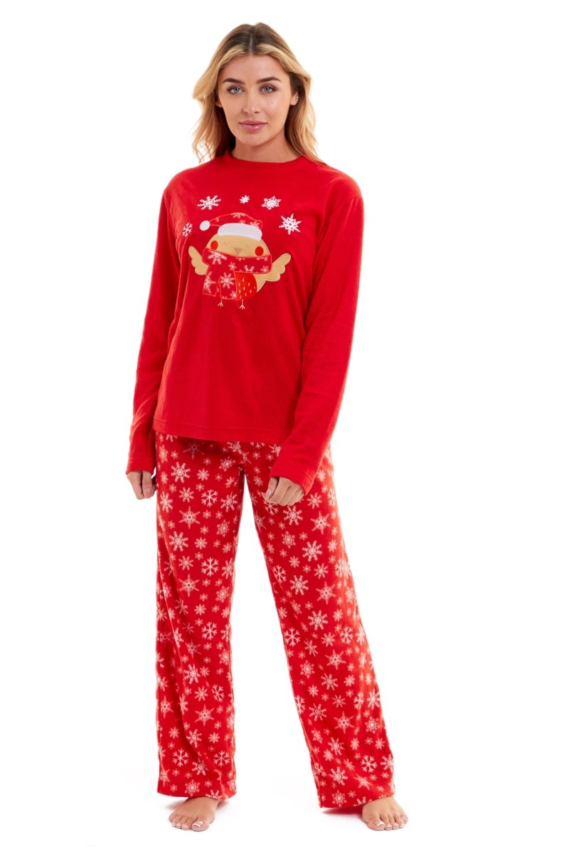 OLIVIA ROCCO Women's Polar Fleece Pyjama Set Festive Robin Design Warm Winter Nightwear - Joe’s Haven