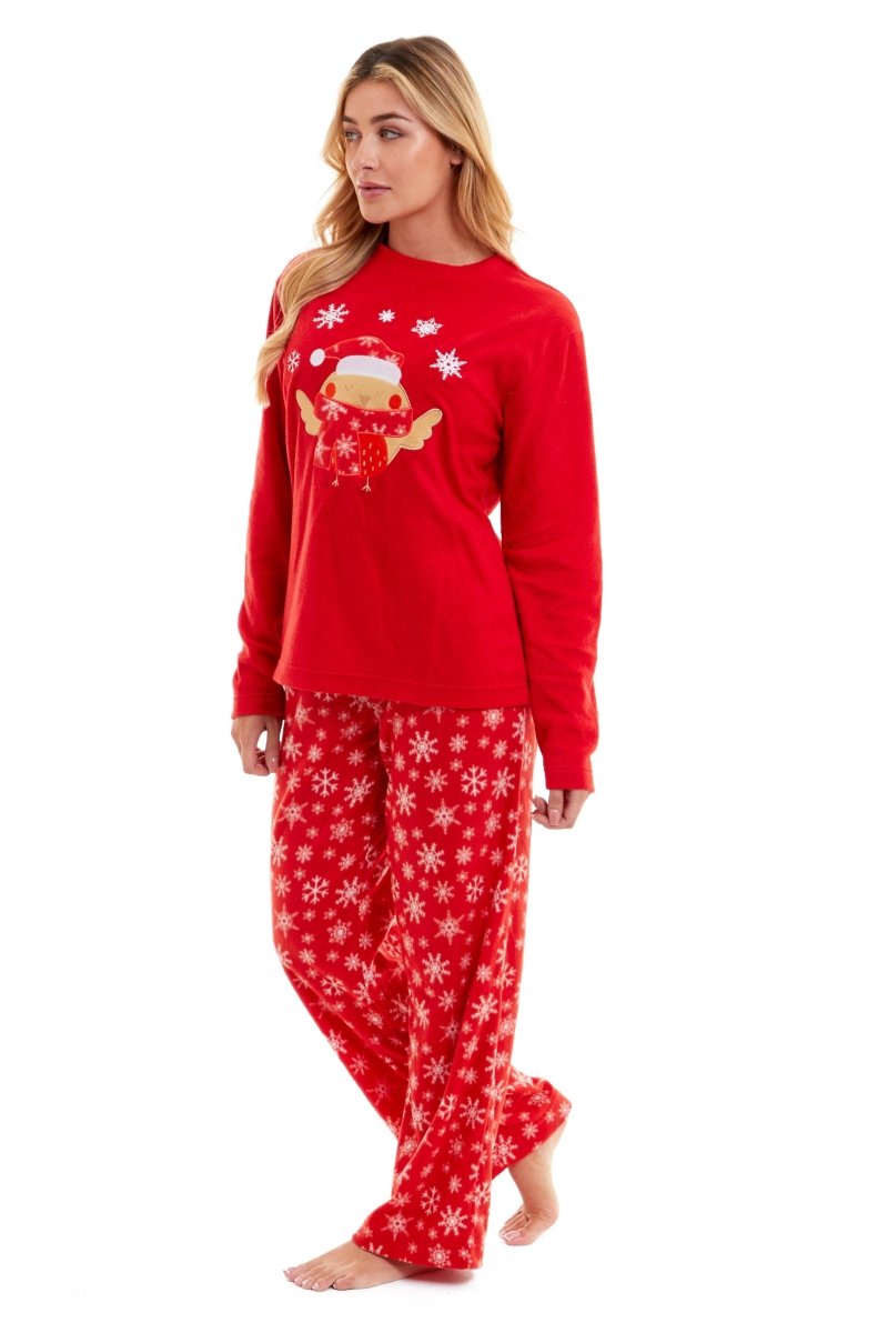 OLIVIA ROCCO Women's Polar Fleece Pyjama Set Festive Robin Design Warm Winter Nightwear - Joe’s Haven
