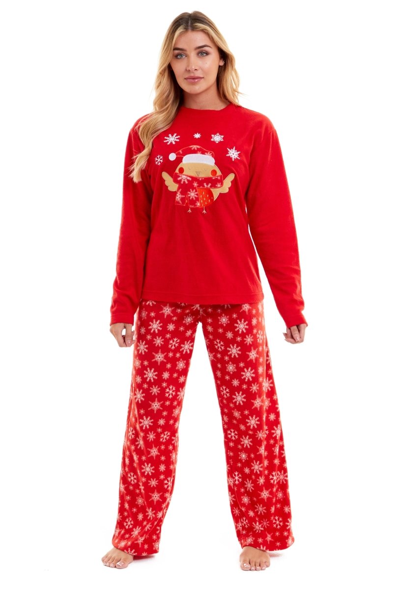 OLIVIA ROCCO Women's Polar Fleece Pyjama Set Festive Robin Design Warm Winter Nightwear - Joe’s Haven