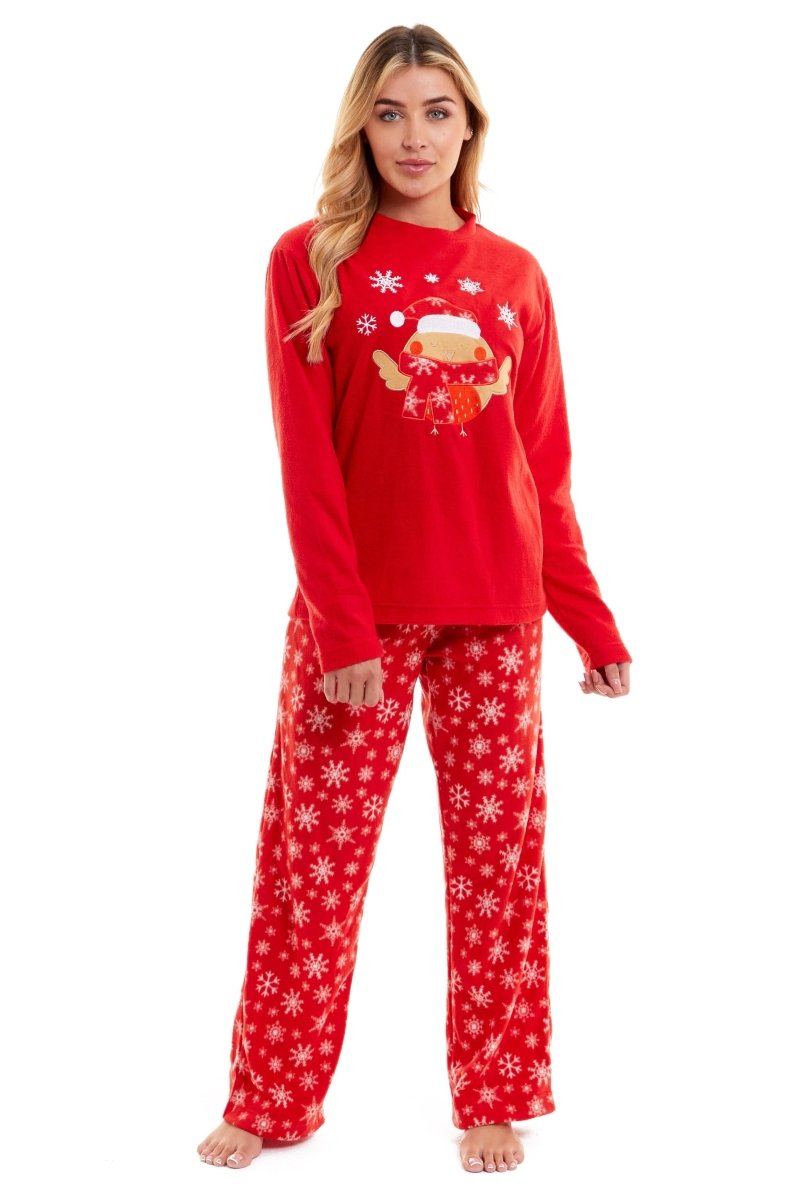 OLIVIA ROCCO Women's Polar Fleece Pyjama Set Festive Robin Design Warm Winter Nightwear - Joe’s Haven