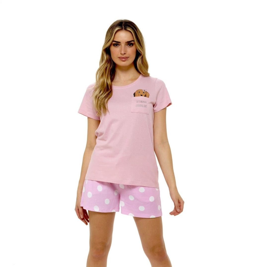 OLIVIA ROCCO Women's Pyjama Set T Shirt And Shorts Sausage Dog Print Soft Cotton Super Soft Cosy Home Loungewear - Joe’s Haven