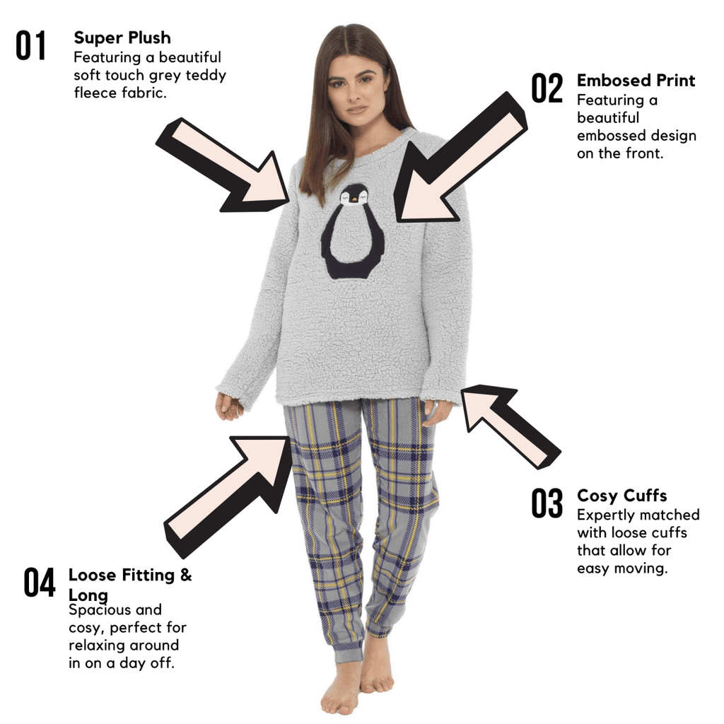 OLIVIA ROCCO Women's Teddy Fleece Pyjama Set Penguin Design Soft Cosy Nightwear Super Soft Cosy Home Loungewear - Joe’s Haven