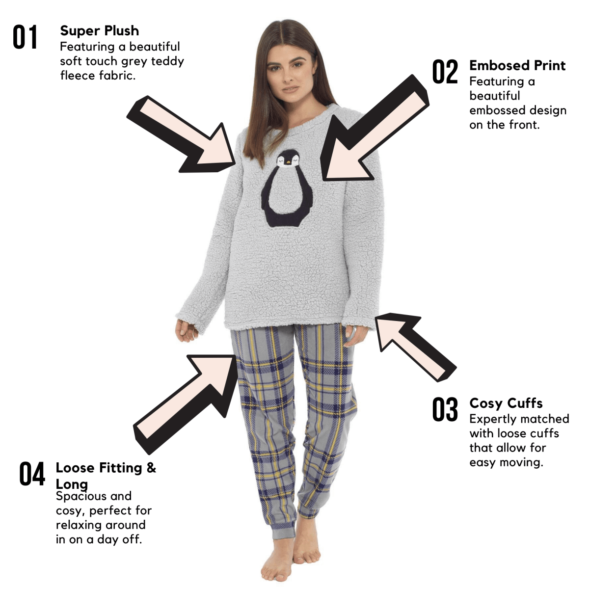 OLIVIA ROCCO Women's Teddy Fleece Pyjama Set Penguin Design Soft Cosy Nightwear Super Soft Cosy Home Loungewear - Joe’s Haven