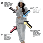 OLIVIA ROCCO Women Shimmer Grey Plush Fleece Hooded Pyjama Set With Sherpa Trim Easy - Care Super Soft Sleep Set - Joe’s Haven