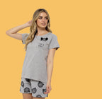OLIVIA ROCCO Womens Grey Cotton Peek A Bear Pyjama Set T Shirt And Shorts Sleepwear - Joe’s Haven