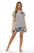 OLIVIA ROCCO Womens Grey Cotton Peek A Bear Pyjama Set T Shirt And Shorts Sleepwear - Joe’s Haven