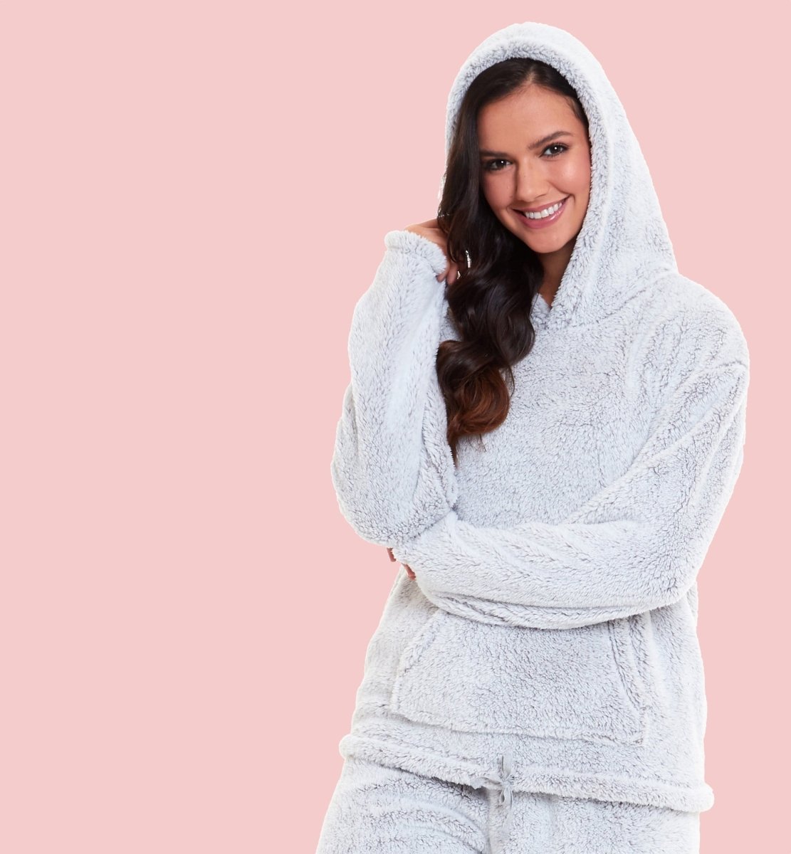 OLIVIA ROCCO Womens Plush Fleece Hooded Pyjama Set Grey Soft Teddy Fabric UK Size 8 - 22 - Joe’s Haven