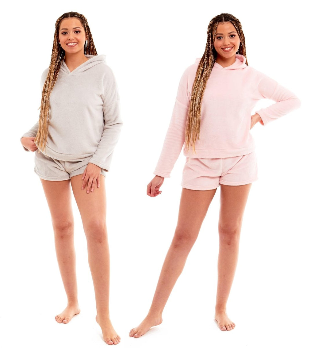 OLIVIA ROCCO Women's Hooded Fleece Top And Shorts Pyjama Loungewear Set Super Soft - Joe’s Haven