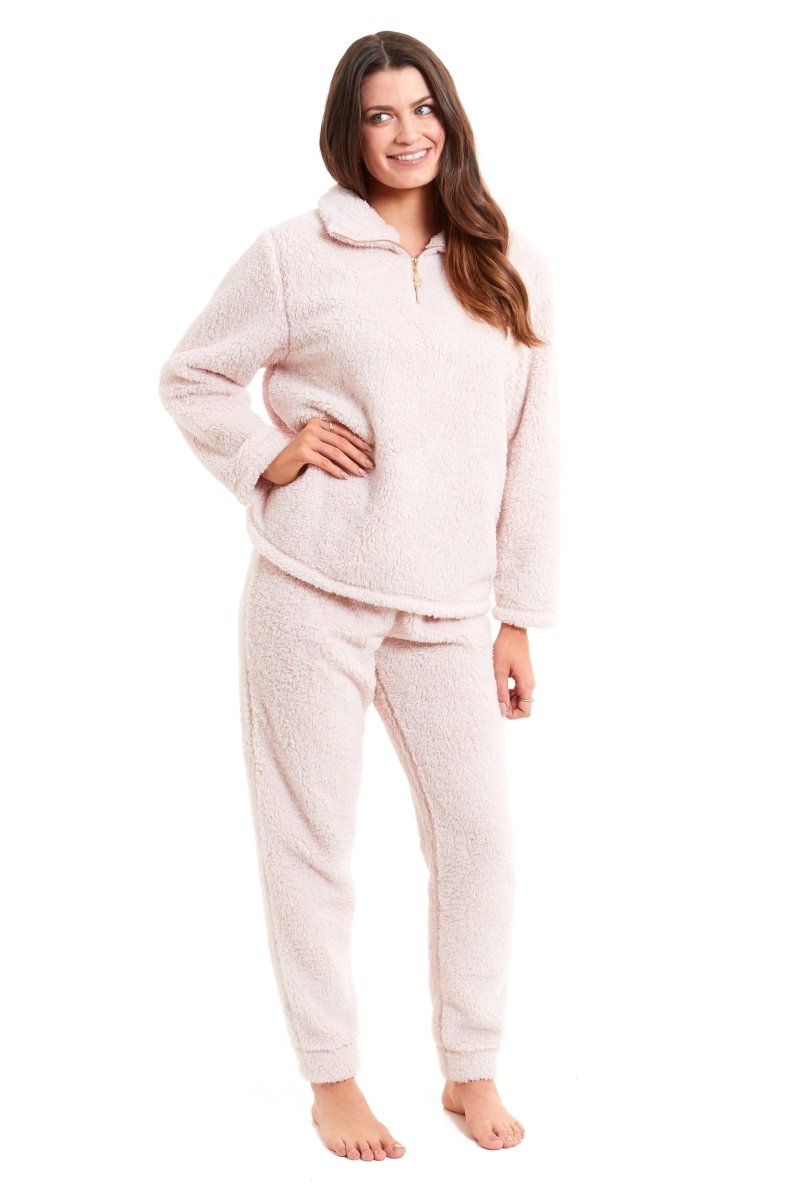 OLIVIA ROCCO Women's Teddy Fleece Lounge Set Zip Up Pyjama with Elasticated Waistband - Joe’s Haven