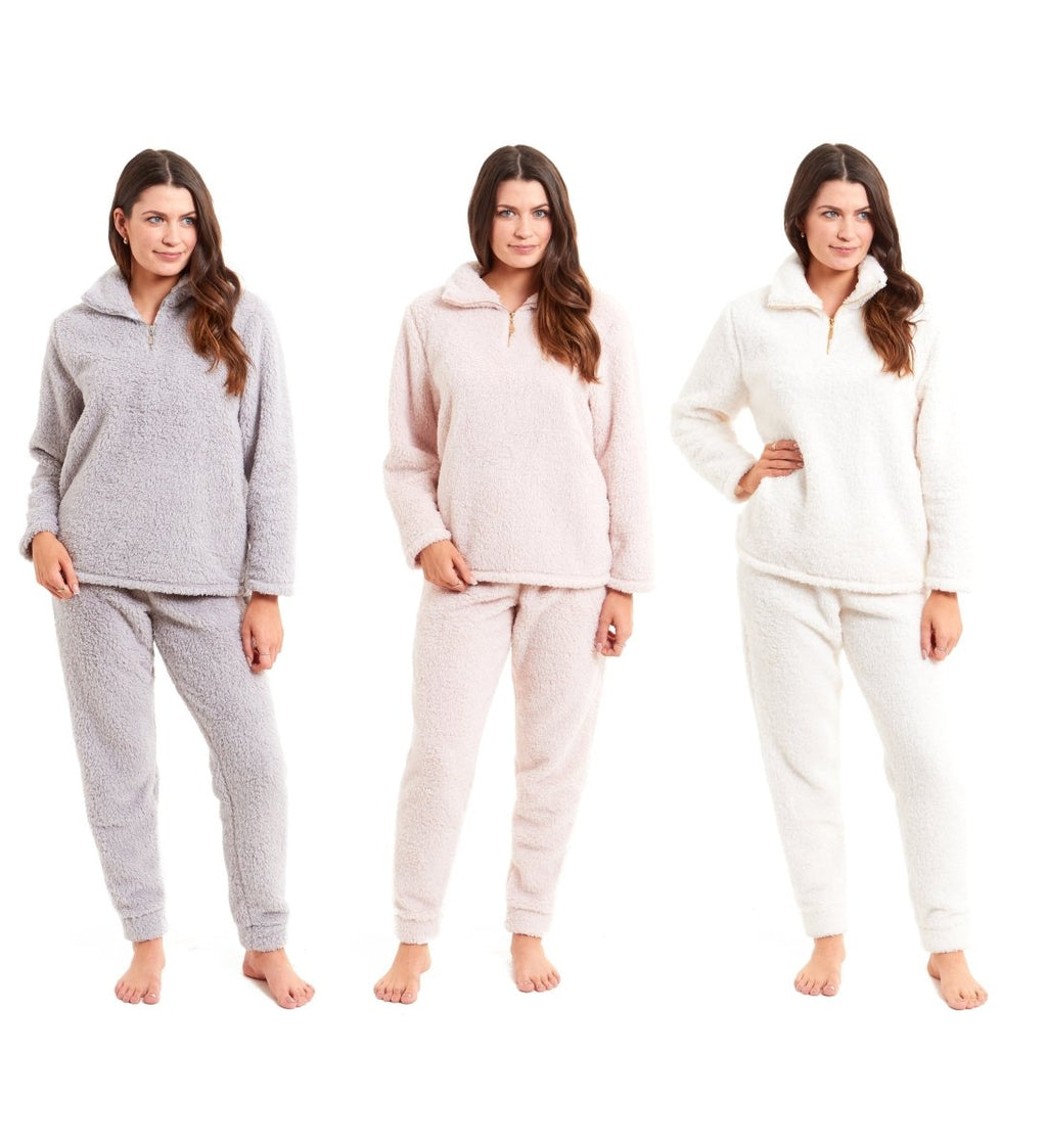 OLIVIA ROCCO Women's Teddy Fleece Lounge Set Zip Up Pyjama with Elasticated Waistband - Joe’s Haven
