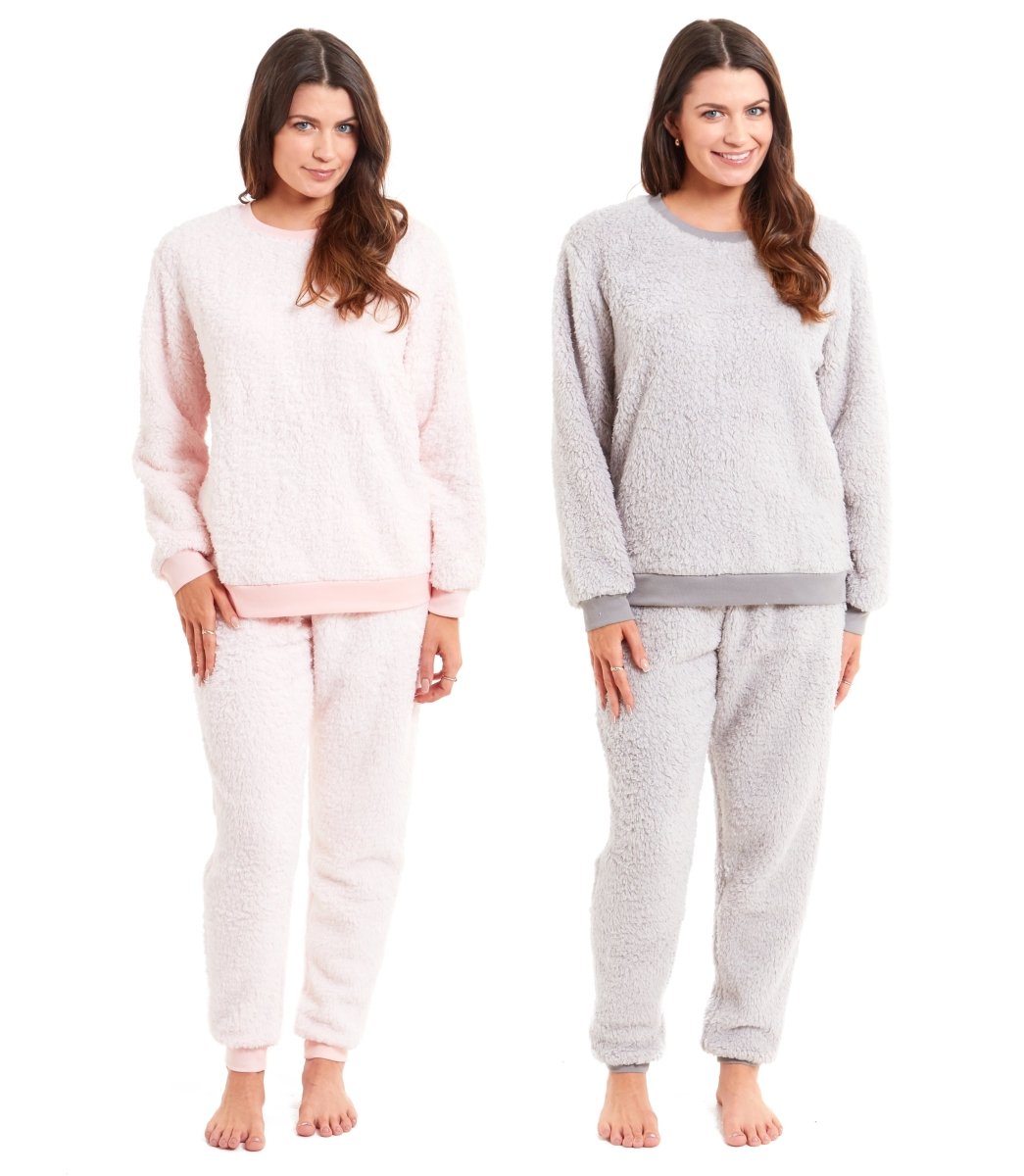 OLIVIA ROCCO Women's Teddy Fleece Pyjama Set Super Soft Stretchable Loungewear Crew Neck - Joe’s Haven