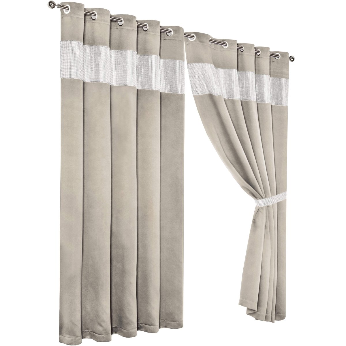 Diamante Natural Blackout Eyelet Curtains with Tie Backs - Joe’s Haven