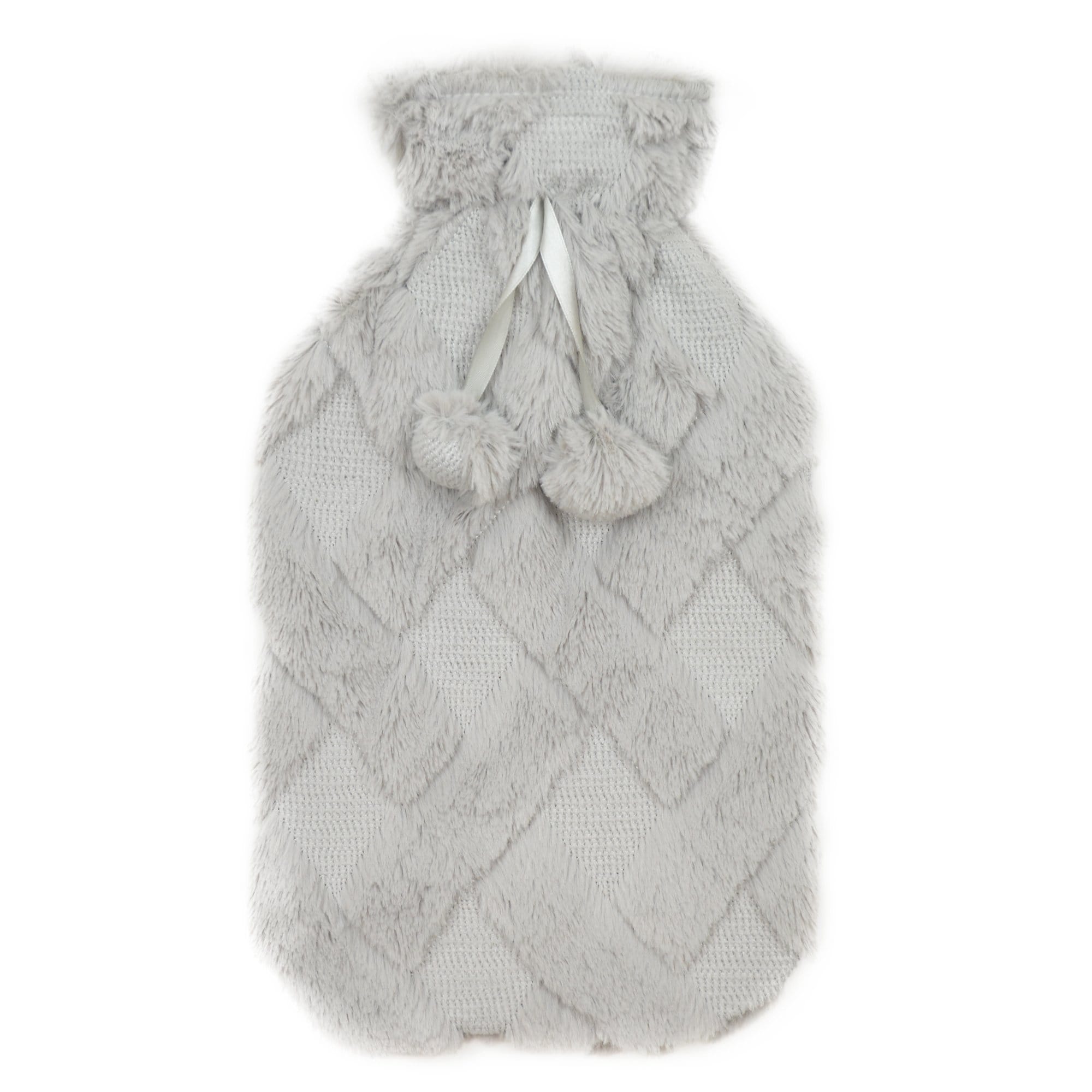 Diamond Fleece Plush Hot Water Bottle 2L with Pom Poms