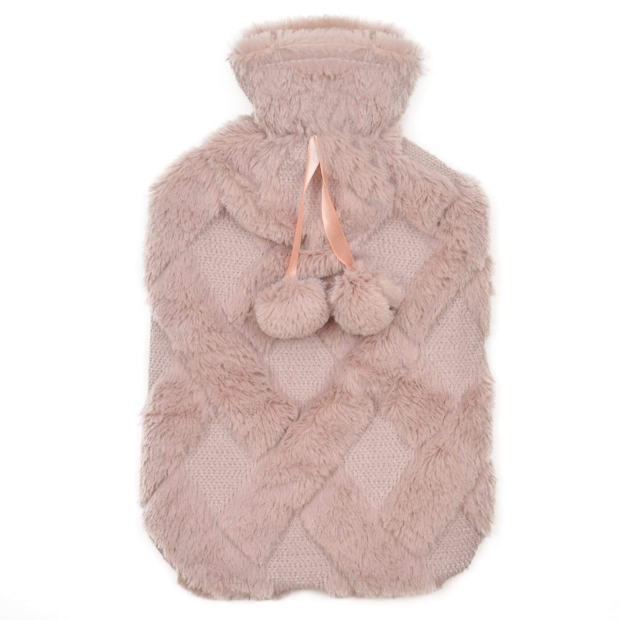 Diamond Fleece Plush Hot Water Bottle 2L with Pom Poms