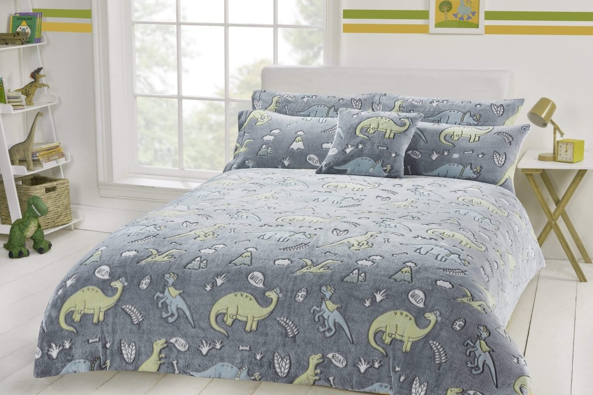Dinosaur Glow In The Dark Teddy Fleece Bedding Set - Joe’s Haven