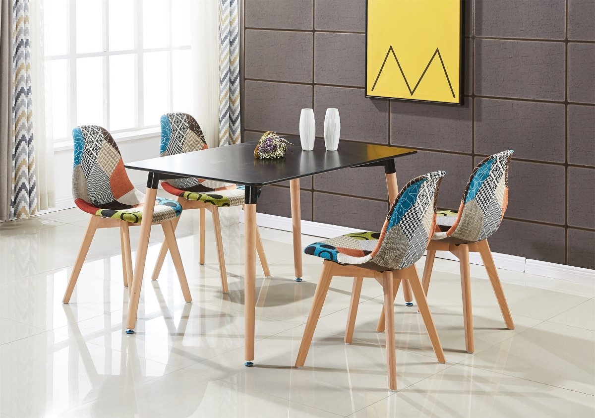 Patchwork Halo Dining Set Includes a Black Dining Table & Set of 4 Multicolour Fabric Chairs - Joe’s Haven