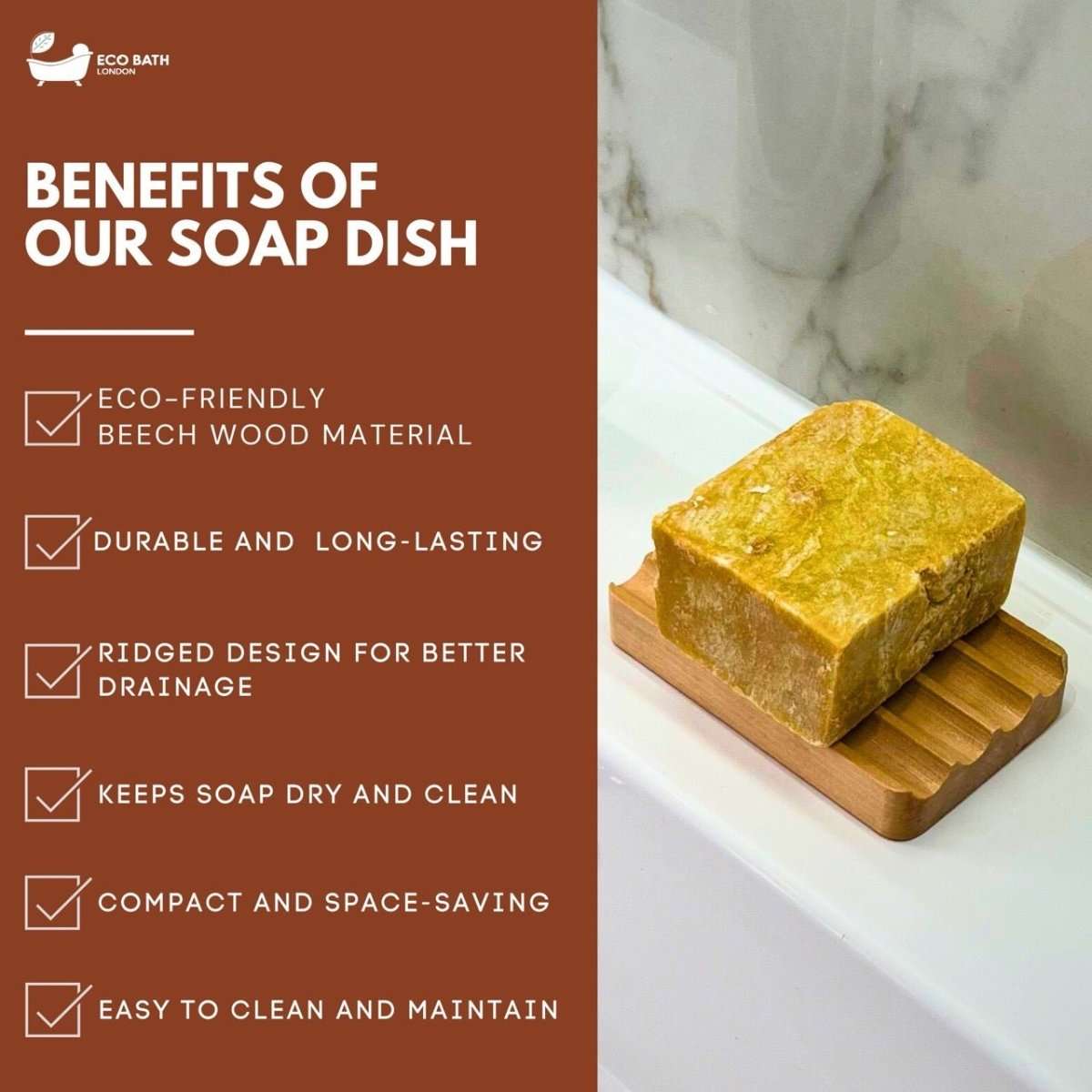Eco Bath London Beech Wood Ridged Soap Dish - Joe’s Haven