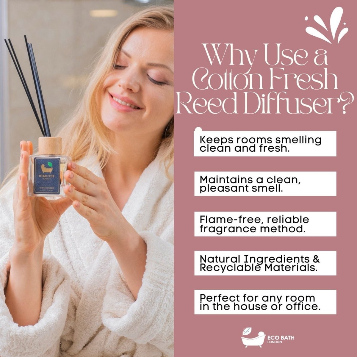 Eco Bath London Cotton Fresh Reed Diffuser 100ml (3.38 Fl.Oz) - Luxurious Calming Reed Diffuser for Home Fragrance - Joe’s Haven