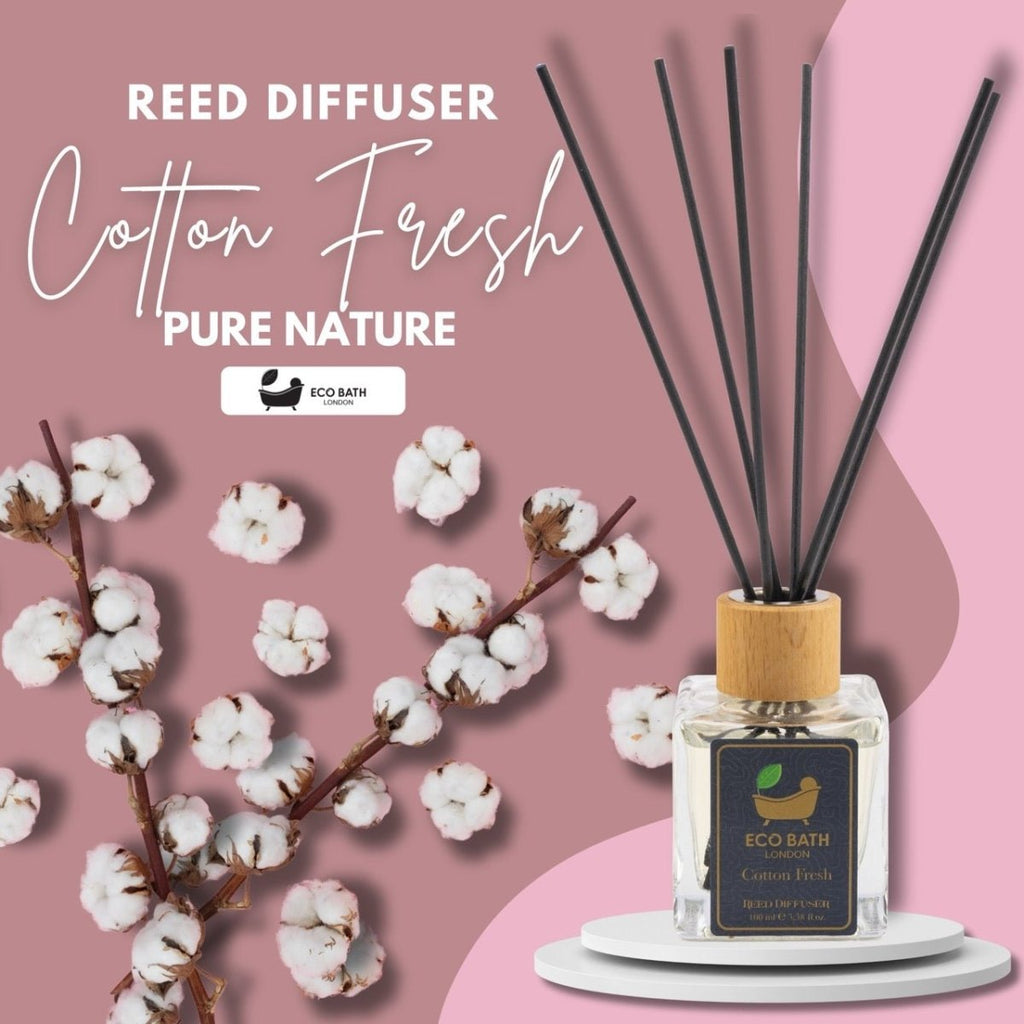 Eco Bath London Cotton Fresh Reed Diffuser 100ml (3.38 Fl.Oz) - Luxurious Calming Reed Diffuser for Home Fragrance - Joe’s Haven