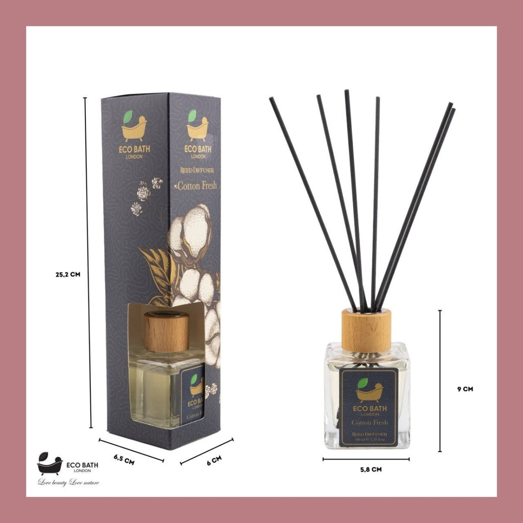 Eco Bath London Cotton Fresh Reed Diffuser 100ml (3.38 Fl.Oz) - Luxurious Calming Reed Diffuser for Home Fragrance - Joe’s Haven