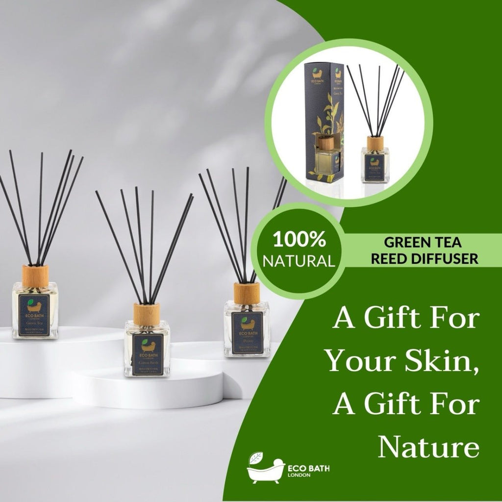 Eco Bath London Green Tea Reed Diffuser - Refreshing Room Fragrance with Notes of Bergamot and Green Tea, 100ml (3.38 Fl.Oz) - Joe’s Haven