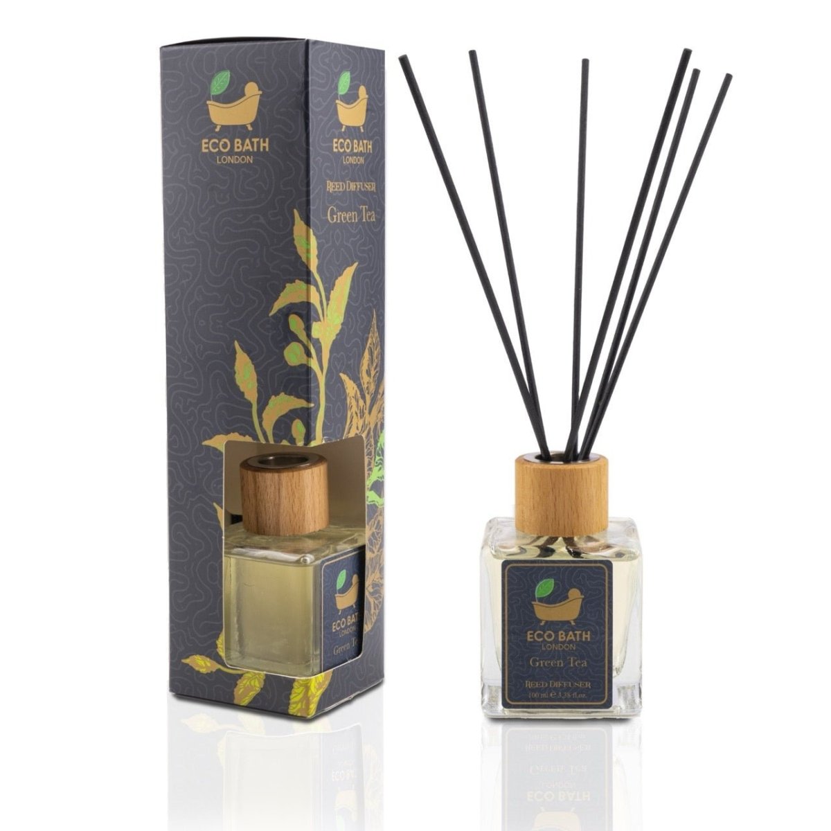 Eco Bath London Green Tea Reed Diffuser - Refreshing Room Fragrance with Notes of Bergamot and Green Tea, 100ml (3.38 Fl.Oz) - Joe’s Haven