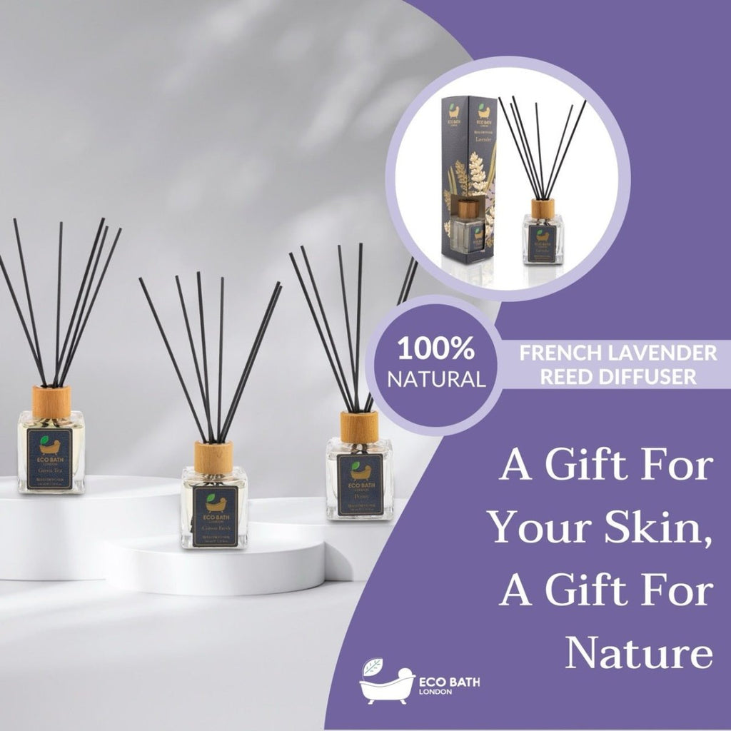 Eco Bath London French Lavender Reed Diffuser - Luxurious Home Fragrance with Natural Essential French Lavender Oil, 100ml (3.38 Fl.Oz) - Joe’s Haven