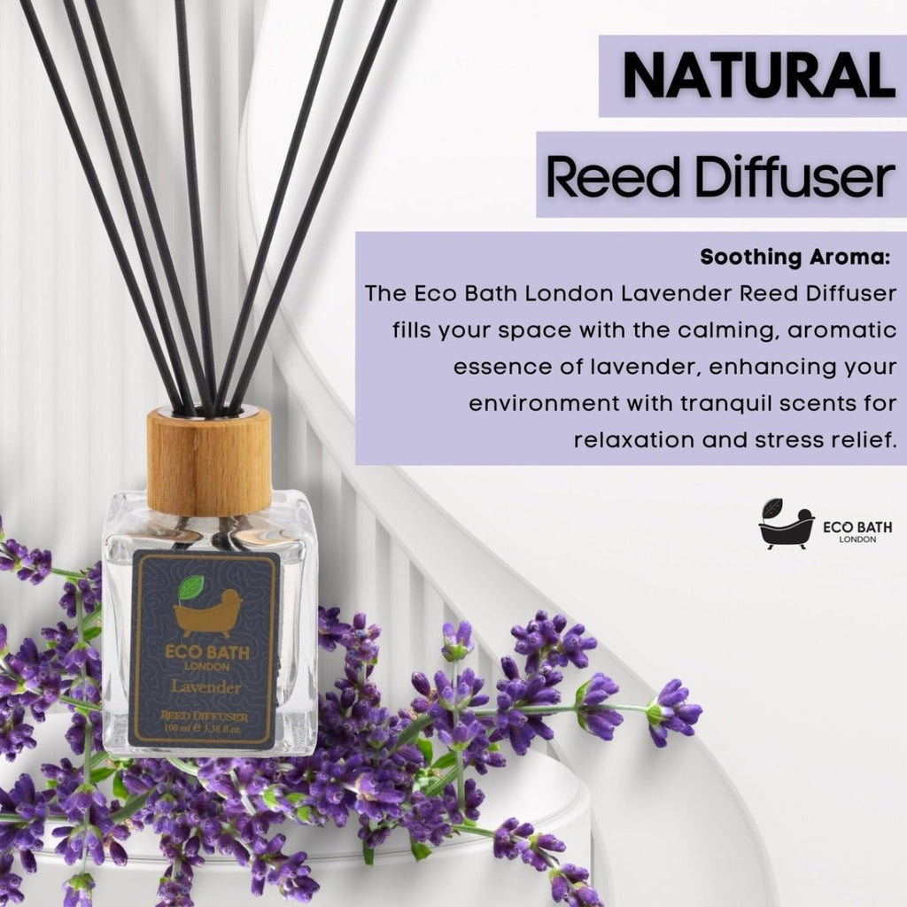 Eco Bath London French Lavender Reed Diffuser - Luxurious Home Fragrance with Natural Essential French Lavender Oil, 100ml (3.38 Fl.Oz) - Joe’s Haven