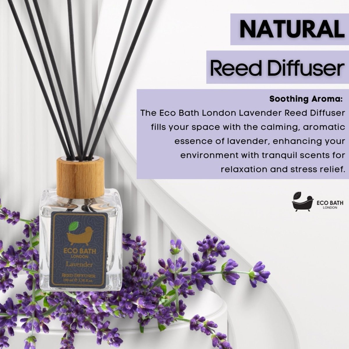 Eco Bath London French Lavender Reed Diffuser - Luxurious Home Fragrance with Natural Essential French Lavender Oil, 100ml (3.38 Fl.Oz) - Joe’s Haven
