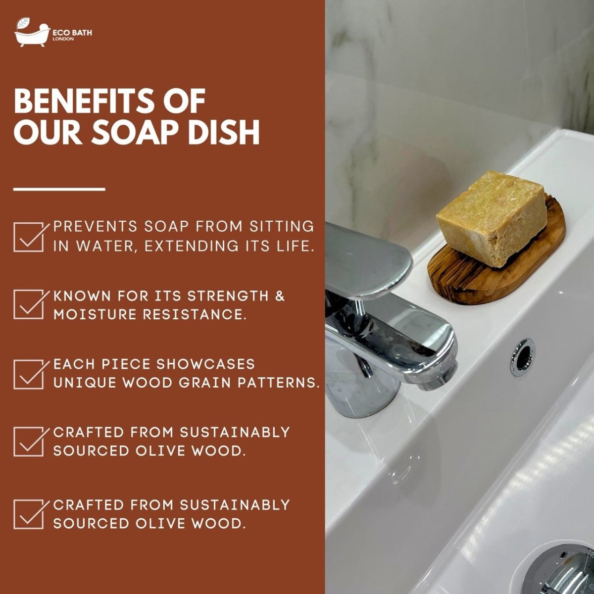 Eco Bath London Olive Wood Ridged Soap Dish - Joe’s Haven