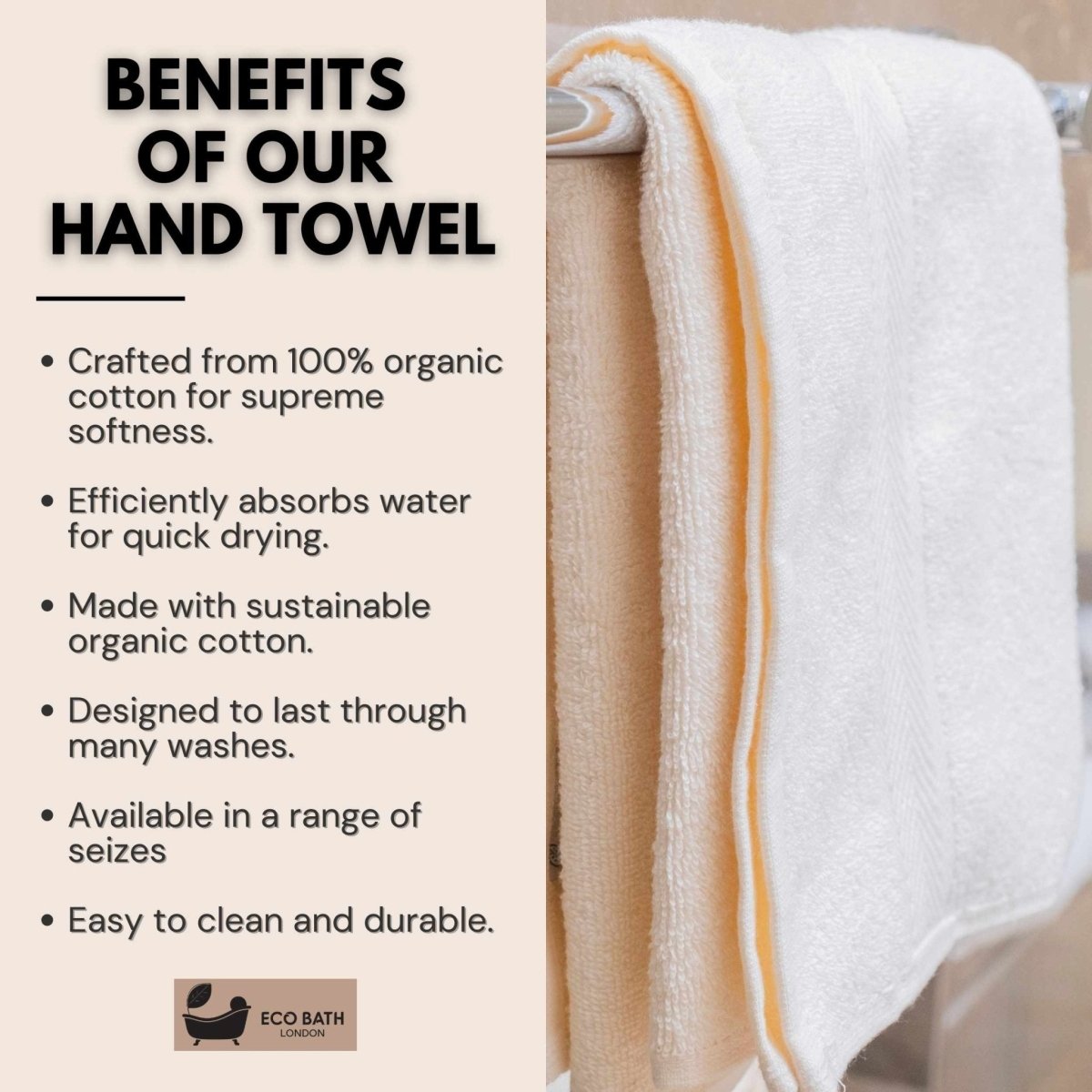 Eco Bath London Organic Cotton Hand Towel - 50x100cm - Joe’s Haven