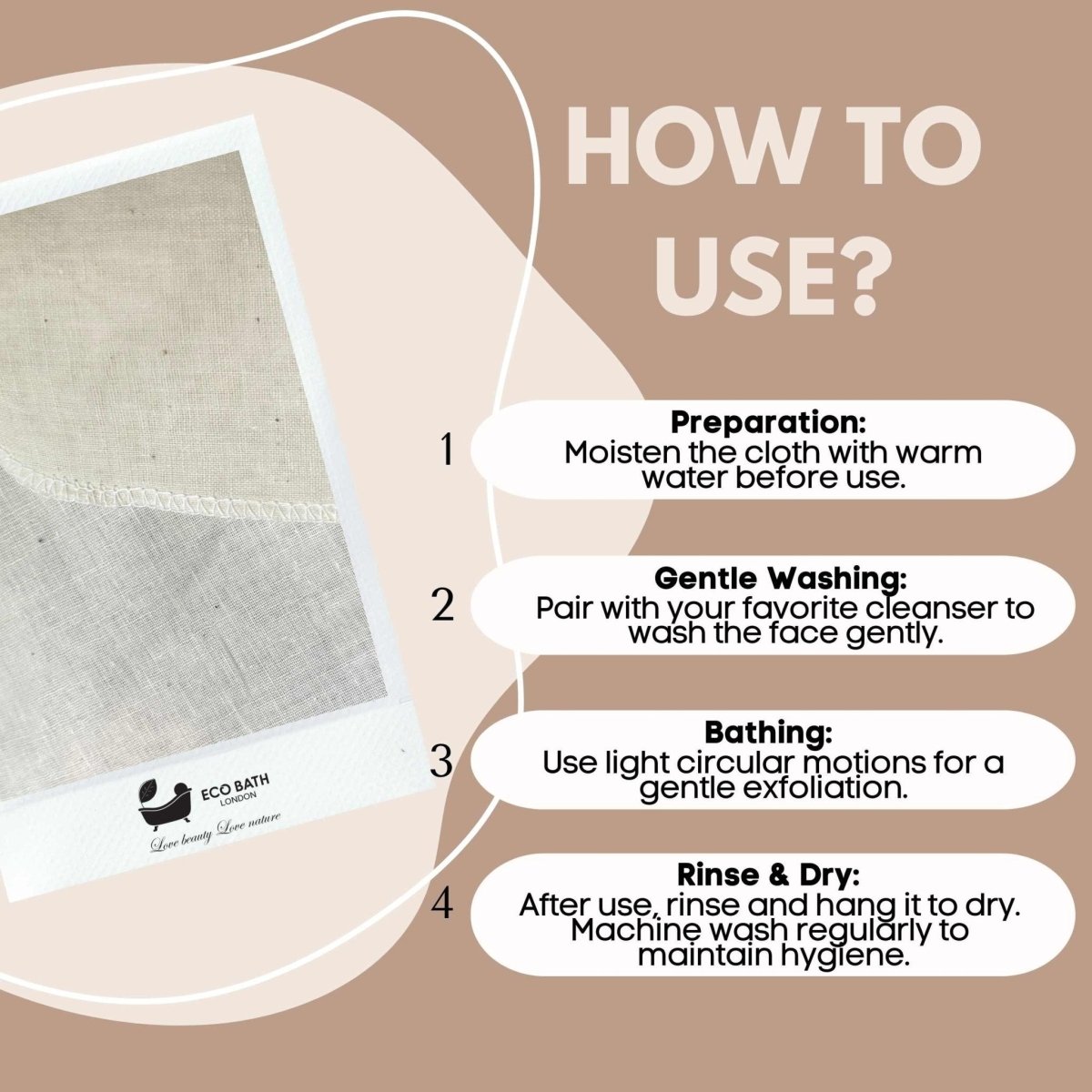 Eco Bath London Organic Cotton Muslin Face Cloth - Pack of 6, Available in Natural and White Colours - Joe’s Haven