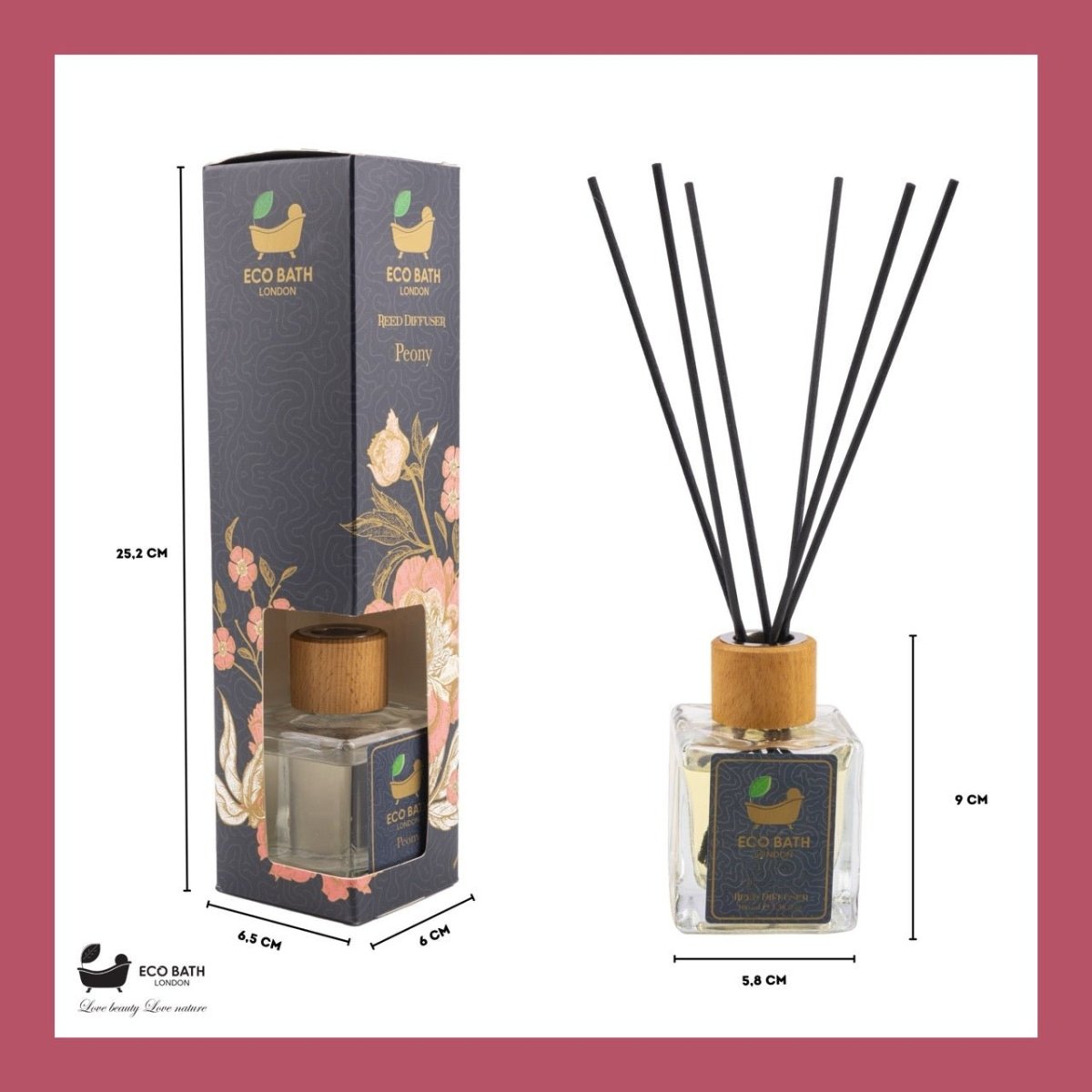 Eco Bath London Peony Reed Diffuser - Beautiful Bouquet of Peonies Fragrance, Intensive, Fresh & Long Lasting Room Diffuser, 100ml (3.38 Fl.Oz) - Joe’s Haven