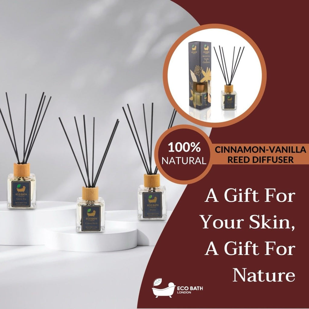 Eco Bath London Vanilla Cinnamon Reed Diffuser - Luxurious Herbal Scent of Cinnamon and Vanilla, Long Lasting Room Diffuser, 100ml (3.38 Fl.Oz) - Joe’s Haven