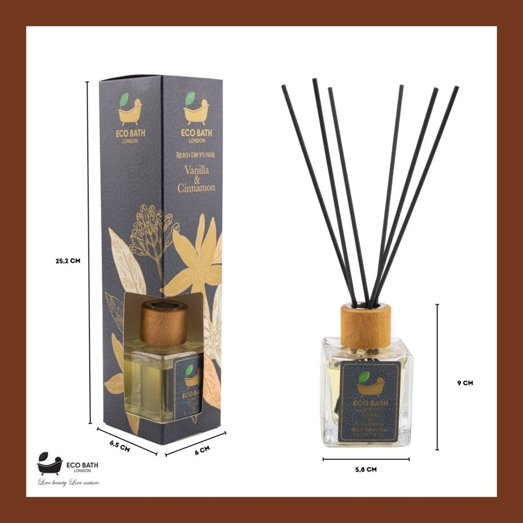 Eco Bath London Vanilla Cinnamon Reed Diffuser - Luxurious Herbal Scent of Cinnamon and Vanilla, Long Lasting Room Diffuser, 100ml (3.38 Fl.Oz) - Joe’s Haven