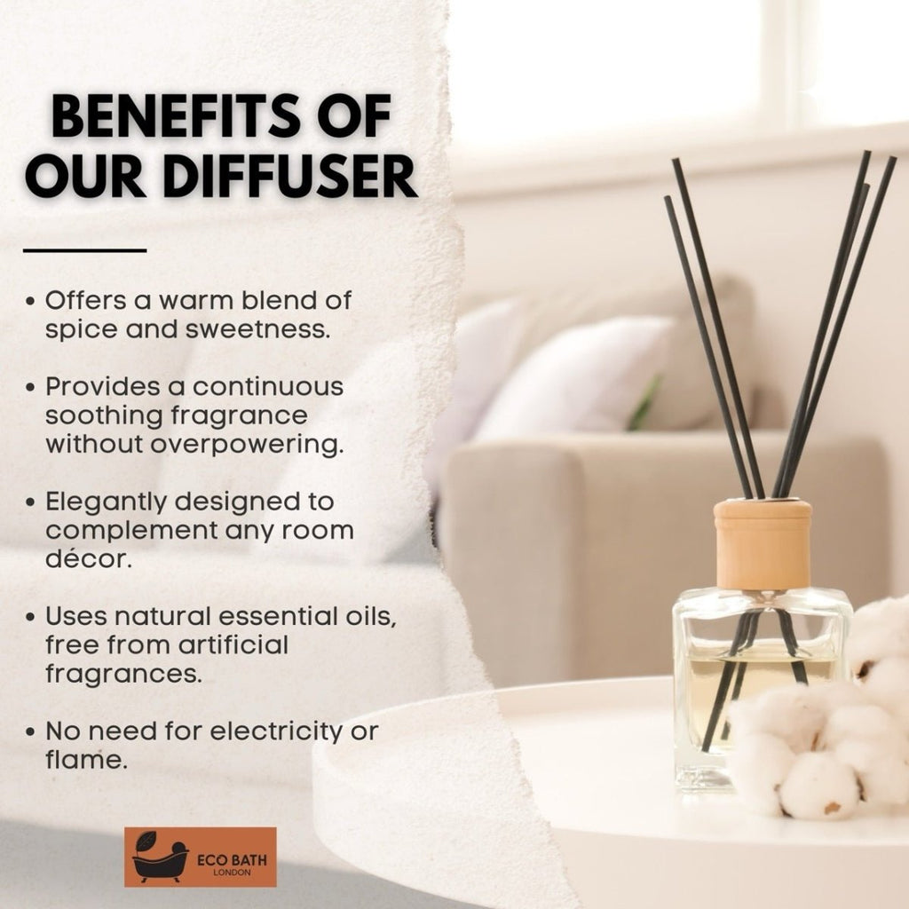 Eco Bath London Vanilla Cinnamon Reed Diffuser - Luxurious Herbal Scent of Cinnamon and Vanilla, Long Lasting Room Diffuser, 100ml (3.38 Fl.Oz) - Joe’s Haven