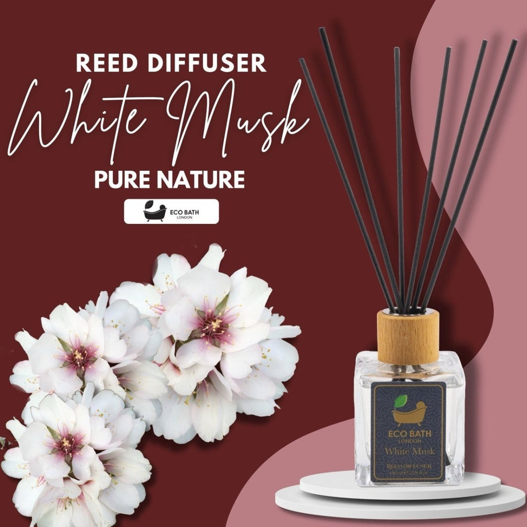 Eco Bath London White Musk Reed Diffuser - Fresh and Sweet Fruits Scented Room Diffuser with Lemon, Mandarin, Green Pear, and Bergamot, 100ml (3.38 Fl.Oz) - Joe’s Haven
