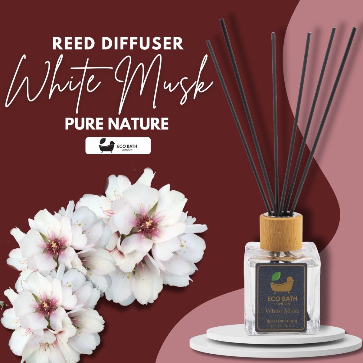 Eco Bath London White Musk Reed Diffuser - Fresh and Sweet Fruits Scented Room Diffuser with Lemon, Mandarin, Green Pear, and Bergamot, 100ml (3.38 Fl.Oz) - Joe’s Haven