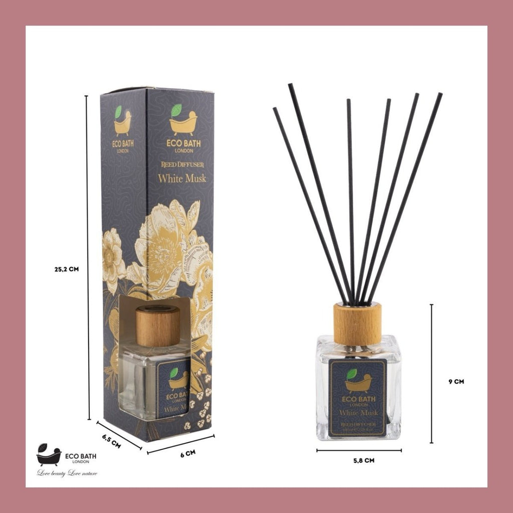 Eco Bath London White Musk Reed Diffuser - Fresh and Sweet Fruits Scented Room Diffuser with Lemon, Mandarin, Green Pear, and Bergamot, 100ml (3.38 Fl.Oz) - Joe’s Haven