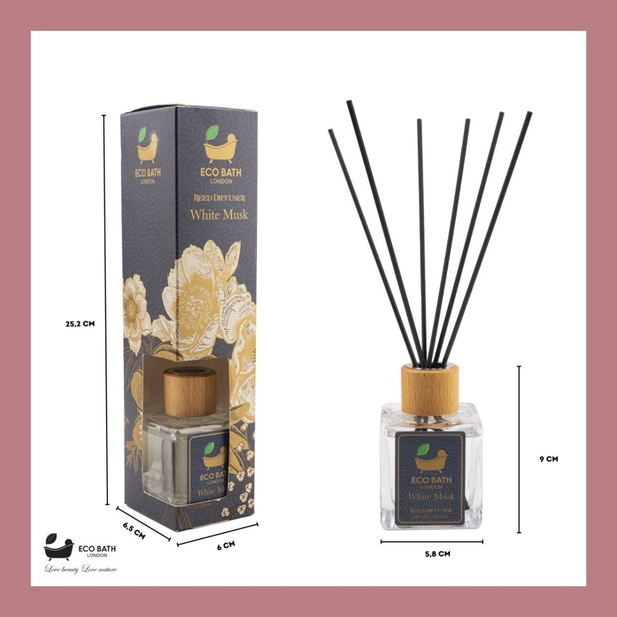 Eco Bath London White Musk Reed Diffuser - Fresh and Sweet Fruits Scented Room Diffuser with Lemon, Mandarin, Green Pear, and Bergamot, 100ml (3.38 Fl.Oz) - Joe’s Haven