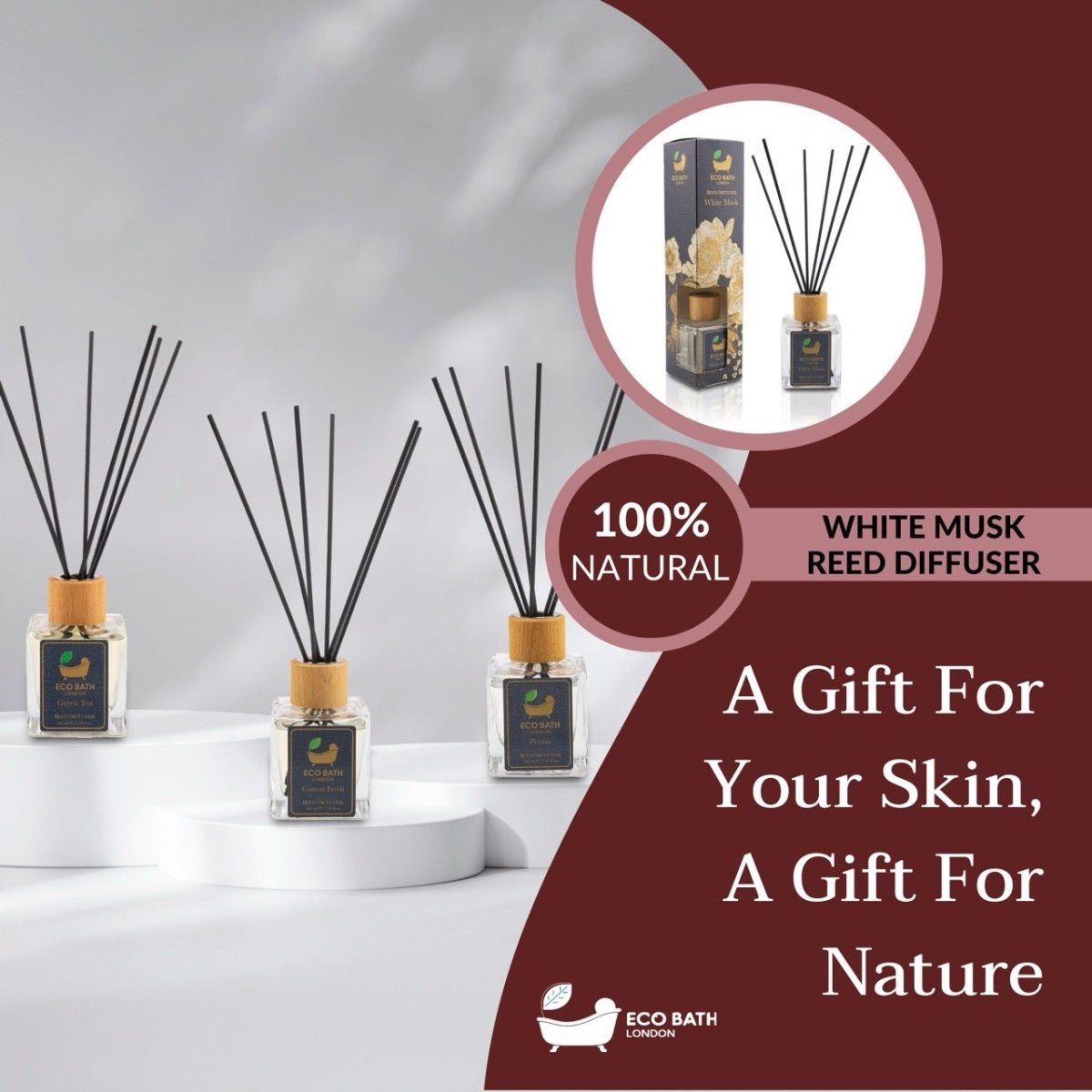Eco Bath London White Musk Reed Diffuser - Fresh and Sweet Fruits Scented Room Diffuser with Lemon, Mandarin, Green Pear, and Bergamot, 100ml (3.38 Fl.Oz) - Joe’s Haven