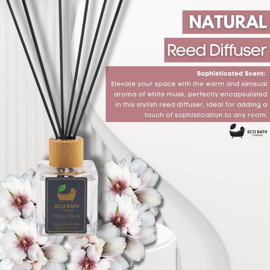 Eco Bath London White Musk Reed Diffuser - Fresh and Sweet Fruits Scented Room Diffuser with Lemon, Mandarin, Green Pear, and Bergamot, 100ml (3.38 Fl.Oz) - Joe’s Haven